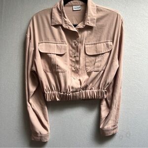 Marcelo Burlon Women's Beige Cropped Button-Up Buckle Blouse Sz S
